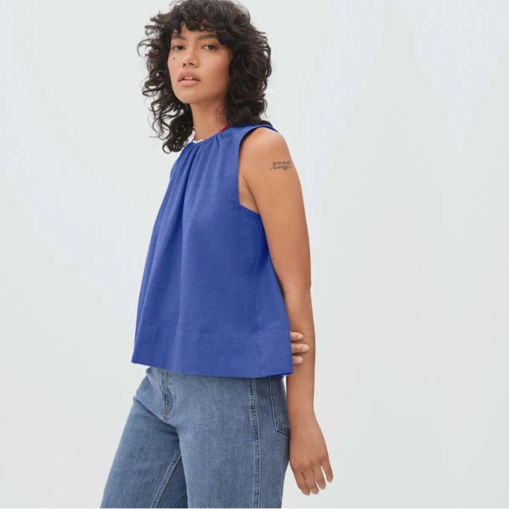 everlane tie back top in cerulean